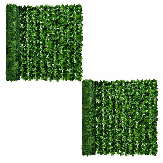Set 2 Bucati Gard Artificial cu Frunze Verzi, 300 x 100 cm/Buc, 6 m² Total, pentru Balcon, Terasa, Gard si Decor, Interior/Exterior
