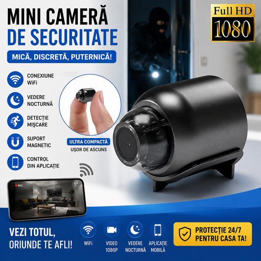 Set 2 Mini cameră de securitate wireless 1080P HD, vedere nocturnă