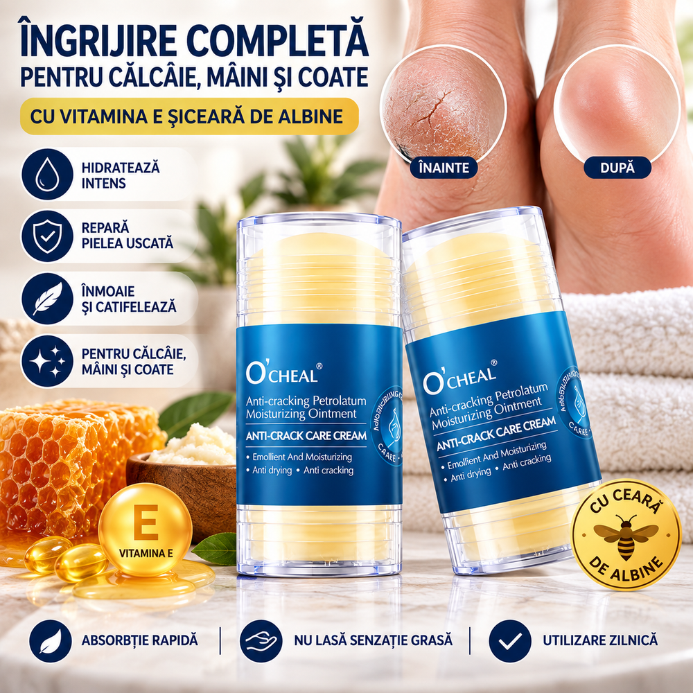 Set 2 Creme Stick pentru Călcâie, Mâini și Coate – Hidratare Intensă cu Vitamina E și Ceară de Albine, 2×35g