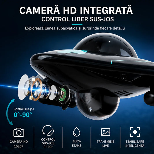 Barcă RC cu Cameră HD 1080P WiFi, Control prin Aplicație și Telecomandă, Impermeabilă, pentru Lac și Piscină