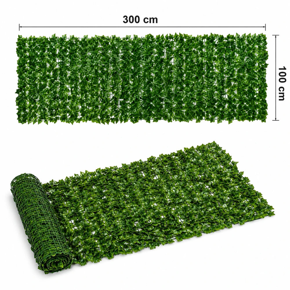 Set 2 Bucati Gard Artificial cu Frunze Verzi, 300 x 100 cm/Buc, 6 m² Total, pentru Balcon, Terasa, Gard si Decor, Interior/Exterior