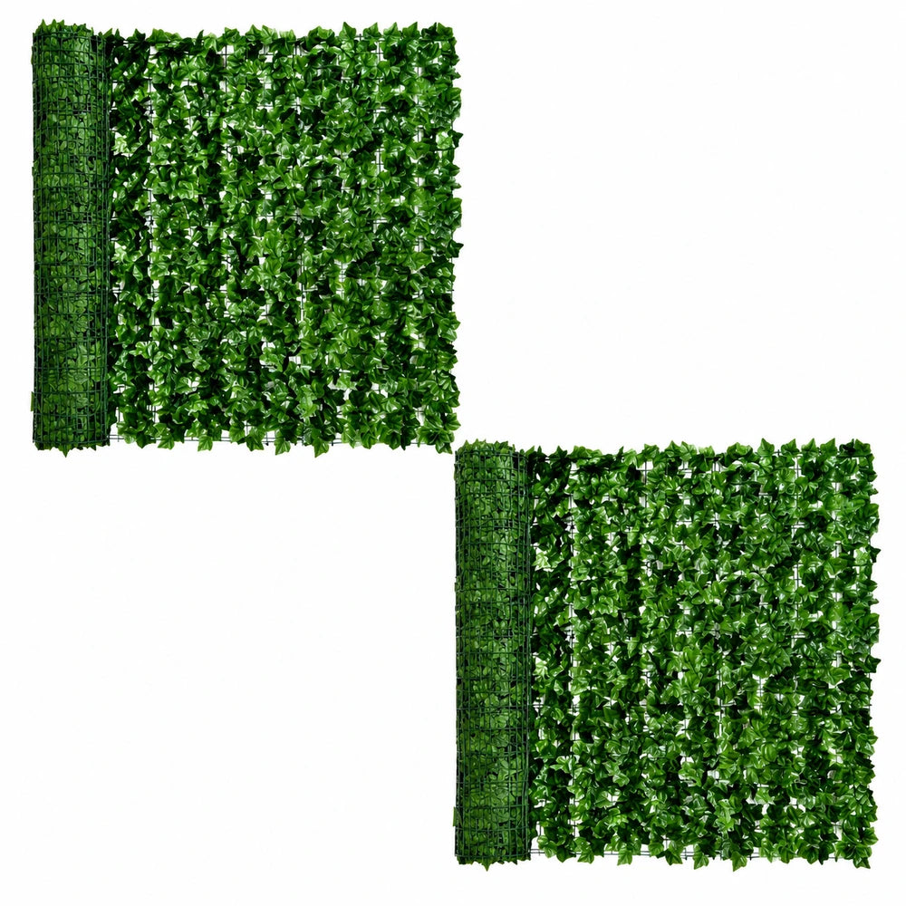Set 2 Bucati Gard Artificial cu Frunze Verzi, 300 x 100 cm/Buc, 6 m² Total, pentru Balcon, Terasa, Gard si Decor, Interior/Exterior