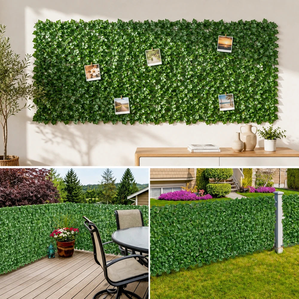 Set 2 Bucati Gard Artificial cu Frunze Verzi, 300 x 100 cm/Buc, 6 m² Total, pentru Balcon, Terasa, Gard si Decor, Interior/Exterior