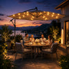 Umbrela Solara de Gradina 305 cm cu 24 LED, Inclinare Reglabila, Impermeabila, Bej