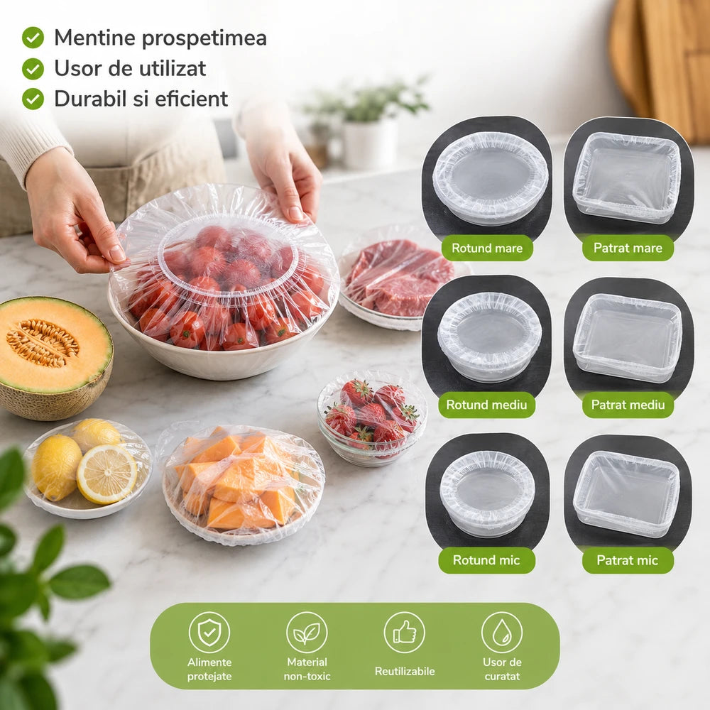 Set 500 Saculeti Alimentari Elastici pentru Pastrarea Alimentelor