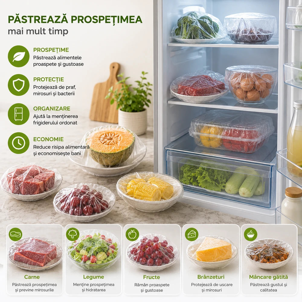 Set 500 Saculeti Alimentari Elastici pentru Pastrarea Alimentelor