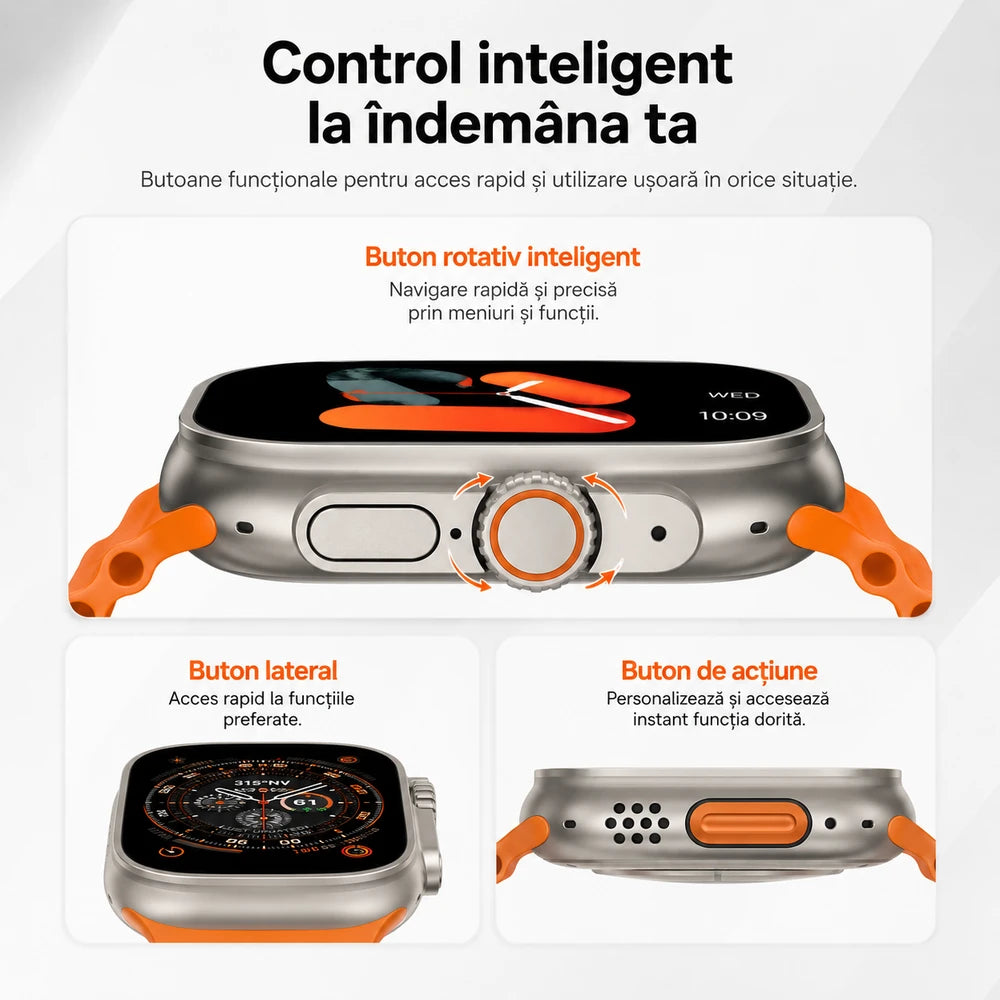 Ceas Smart Ultra cu 3 Curele – Apeluri Bluetooth, Monitorizare Activitate, Moduri Sport, IP65