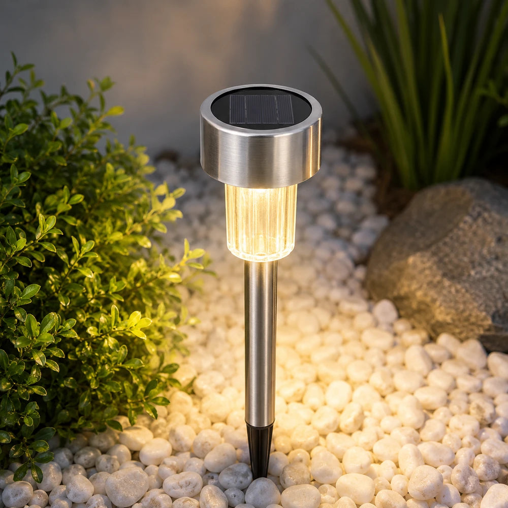 Set 12 Lămpi Solare Inox Pentru Grădină
