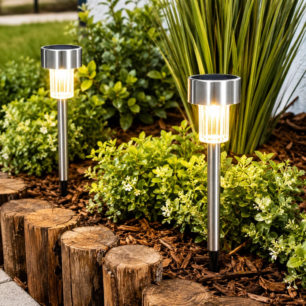 Set 12 Lămpi Solare Inox Pentru Grădină