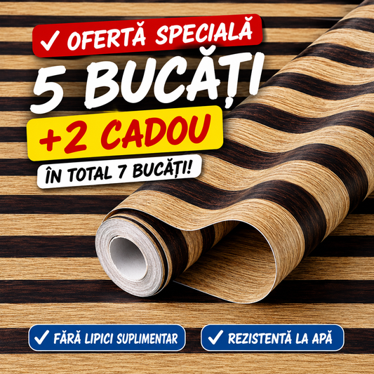 Set 7 Bucăți Folie Autocolantă pentru Mobilier și Pereți Aspect Lemn Modern | 5 + 2 Cadou