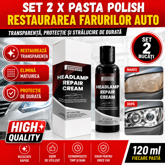 Set 2 x Pasta Polish pentru Restaurarea Farurilor Auto, 120 ml fiecare