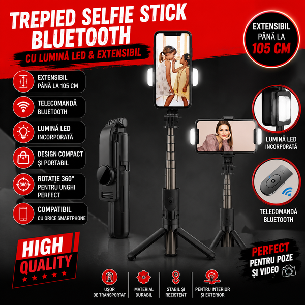 Selfie Trepied Lumina Portabil