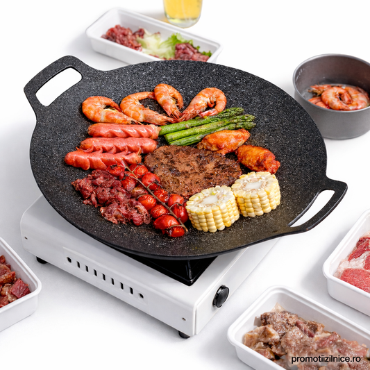 Set 2 Bucăți Plită Japoneză 36 cm – Antiaderentă, Gătire Rapidă pe Aragaz & Inducție