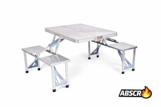 Masa pliabila aluminiu tip geamantan cu 4 scaune si suport umbrela–ideala pentru picnic si camping