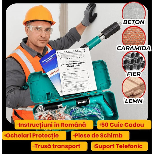 Kit pistol manual pentru fixare nituri/ cuie, Accesorii + 200 Cuie