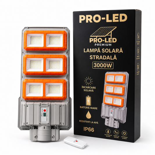 Lampa Solara Stradala PREMIUM LED 3000W, COB LED, IP66, Telecomanda si Senzor de Miscare