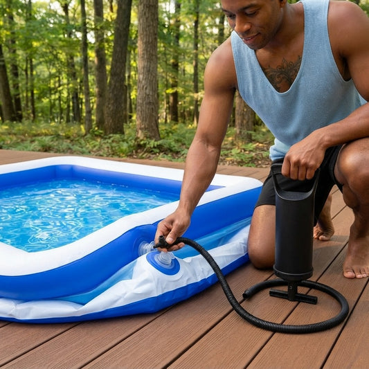 Piscină Gonflabilă Mare pentru Familie 200 x 120 x 40 cm + Pompă de Umflare CADOU | PVC Rezistent, 2 Inele de Siguranță