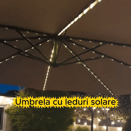 Umbrela Solara de Gradina 305 cm cu 24 LED, Inclinare Reglabila, Impermeabila, Bej